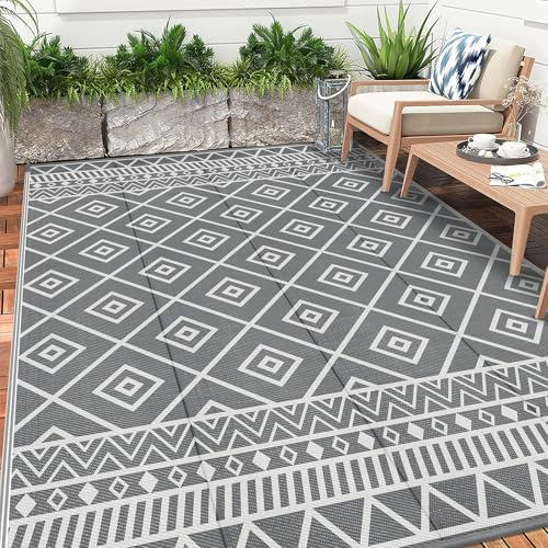 Enyhom Outdoor Teppich Wetterfest Kunststoff Groß RV Camping Außenteppich Wendbarer Picknickdecke Balkon Garten Teppich Terrassenteppich für Strand, Wintergarten, Wohnzimmer,RV Camping,270 x 360 cm