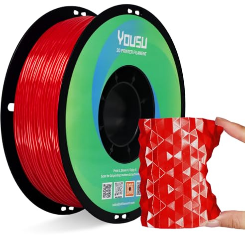 YOUSU Silk TPU Filament 1,75 mm, flexibles 95A TPU 3D-Drucker-Filament, 1-kg-Spule, Maßgenauigkeit +/- 0,02 mm, Seiden-TPU, Rot