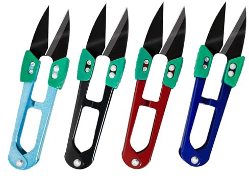 HAISHANG 4Pcs Sewing Scissors,Fabric Scissors,Tailor Dressmaking Crochet Scissors with Clip,Yarn Thread Snippers,U-Shaped Trimming Nipper for Fabrics Cutting,Plants,DIY Supplie