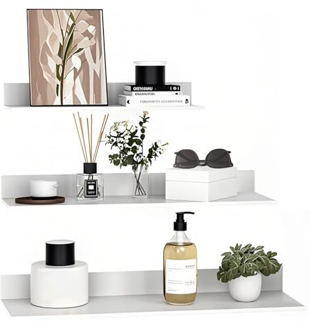 FAAING Wandregal Weiß Metall 3er Set, 20cm 30cm 40cm Schweberegal Badezimmer ohne Bohren Weiss