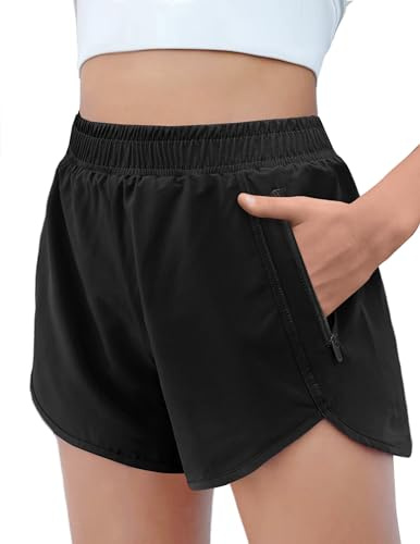 Arshiner Shorts Niñas Negros Pantalones Cortos Deportivos de Verano Short Activewear Pantalones Entrenamiento para niños con Forro de Malla Short de Ciclismo para Correr 7-8 Años
