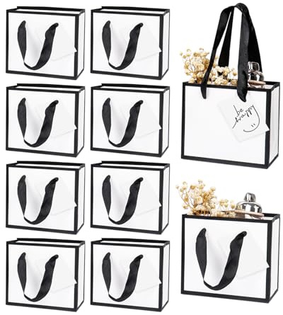 10 Stück 14× 12× 6 cm Geschenktüten Mini mit Henkel Weiß Geschenktüten Papiertüten Klein Party-Taschen für Hochzeit Geburtstag(Weiß)
