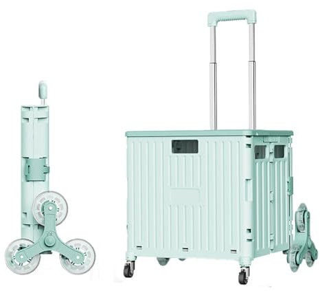 Carrello pieghevole in plastica portatile con coperchio sicuro, capacità 45 l, carriola multiuso per shopping, traslochi e viaggi, verde