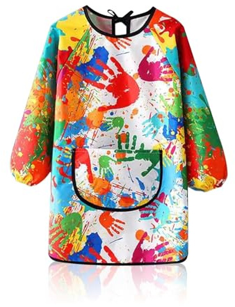Toumett Kids Painting Apron 6-12 Age,Coloured Art Apron for Kids Children Aprons,Waterproof Graffiti Long Sleeves Smock with Large Pockets,Suitable for Boys and Girls Cooking,Painting,Craft,School