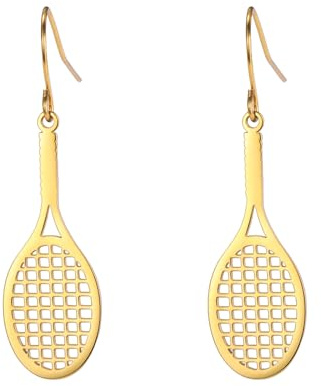 Ohrringe Tennisschläger für Frauen aus Edelstahl, Ohrhänger Tennisball, Schläger, Sportschmuck für Liebhaber von Geschenkspielern.