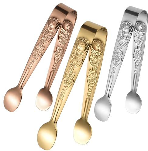 LHLZNB 3 Pieces Sugar Tong/Sugar Cube Tongs, Mini Stainless Steel Serving Tongs, Mini Tongs,Sugar Tongs,Appetizers Tongs Serving Tongs, for Home, Outdoor BBQ, Kitchen, Restaurant