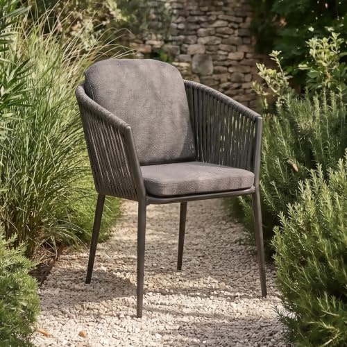 Liadomo Gartenstuhl Carano, Stapelsessel, Rope-Bespannung | Aluminiumgestell, inkl. Olefin-Kissenset, stapelbar, wetterfest, fertig montiert
