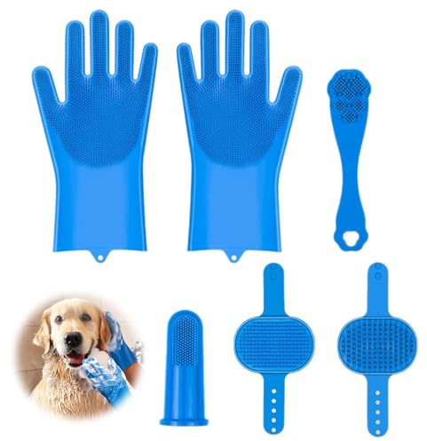 BelleVive Ensemble de Soins pour Animaux 6 pièces, Gants de Lavage pour Chiens, Brosse de Bain pour Chiens, Brosse à Dents pour Chiens, Gants de Bain pour Chiens, Brosse à shampooing pour Chiens,