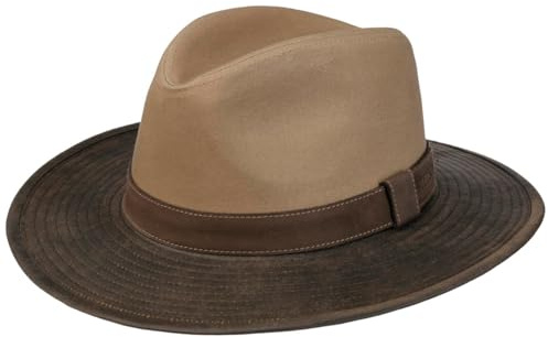 Stetson Chapeau en Coton Twotone Anti UV Homme - Tissu Traveller avec Doublure, Bandeau Cuir Printemps-ete Printemps Ete Automne