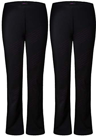 M1427 Ladies Womens Bootleg Trousers Pack of 2 Finely Soft Ribbed Stretch Pull On Pants Casual Full Elasticated Waist Bottoms Plus Sizes 8-26 (UK, Numeric, 14, Regular, Regular, Black Regular)