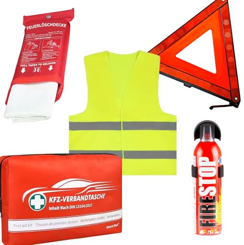 VENTON Kit de sécurité pour caravane/voiture/maison, kit d'urgence, kit de survie | Kit de premiers secours DIN 13164 | Trousse de premiers secours | Gilet de sécurité, triangle de signalisation