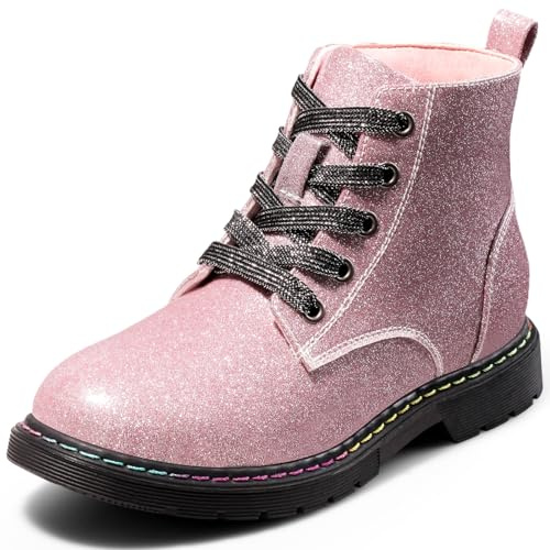 Harvest Land Girls Ankle Boots Glitter Combat Booties Zipper Lace Up Winter Dress Boots for Little Kid Big Kid