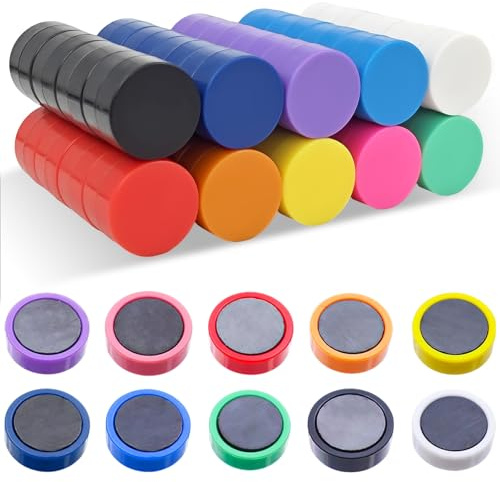 NINGYER 80 Pièces Aimant Tableau Blanc, 20mm Amant Frigo, Aimants Colorés pour Tableau Blanc/Tableau D'affichage/Tableau Noir/Salle de Classe/Bureau/Photo/Réfrigérateur (10 Couleurs)