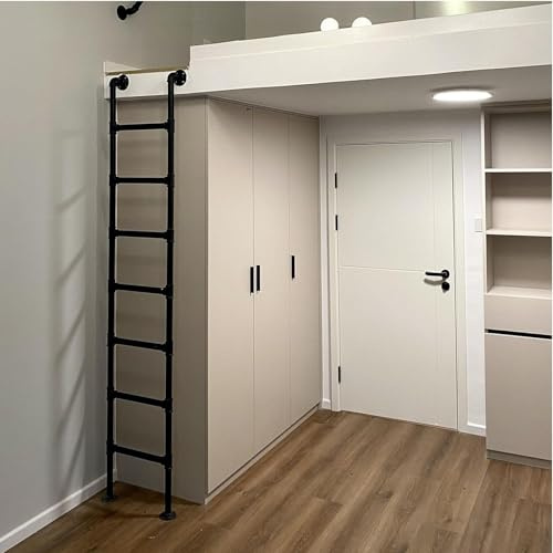 Schwarze Metall Hochbettleiter Höhe 100-300cm Wandmontage Notfall Feuerleiter Stabile Klettersprossen für Schlafsaal Bibliothek und Sicherheitsgebrauch