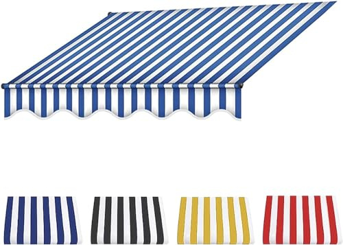 Tenda da sole regolabile per balcone, senza morsetto, impermeabile, in poliestere, 2,5 m, a strisce blu, perfetta per giardino, patio e balcone, leggera, 280 g