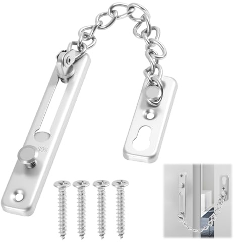 Safety Chain Door Lock - Heavy Duty Stainless Steel Latch Chain Lock with Spring Anti-Theft Snap Lock, Brushed Nickel Finish, Door Chains for Front Door, Extra Security for Homes and Offices