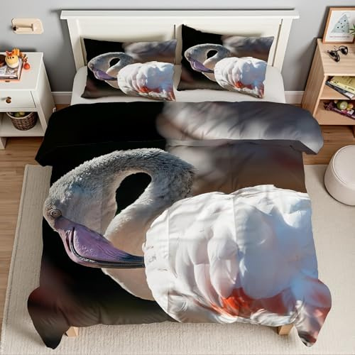 Piumino Matrimoniale Animali Trapunte Cicogna Rossa Piumone Imbottito Resistente Lavabile, Super Morbida Trapunta, piumini 220x240 cm in Microfibra Reversibile e 2 Federa 50x80 cmT2321