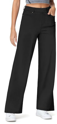 THE GYM PEOPLE Jeans for Women's Wide Leg Pull on Jeggings Stretchy Baggy Trendy Casual Straight Denim Pants with Pockets/Black/XXL