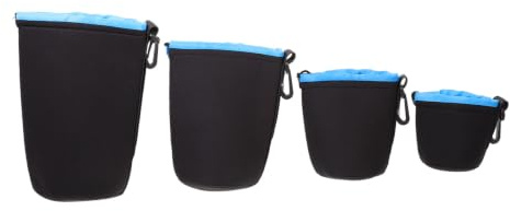 VANZACK Neopren Objektivtaschen für 4 Stück Kameraobjektive | Blau, mit Zugband und Tragbar, für Dslr Objektivschutz bei Outdoor Einsätzen und Lagerung