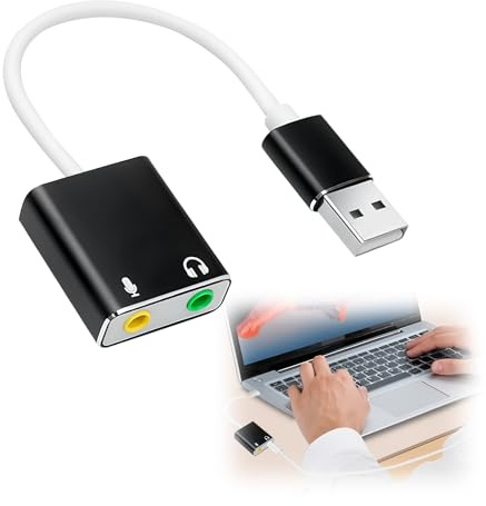 USB Sound Card for PC, Type A to AUX Splitter USB 2.0 Cable Aluminum Alloy Stereo 7.1 Channel Audio Adapter Headphone Microphone In/Out External Divider Converter for Laptop, Gaming Headset, Speaker