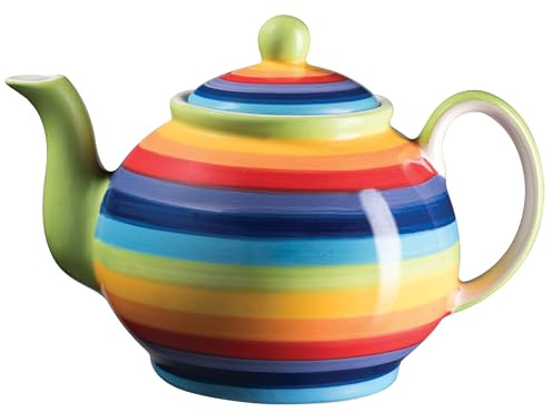 Handbemalte Teekanne mit Regenbogenstreifen, für 4 Tassen, Fassungsvermögen: 1100 ml