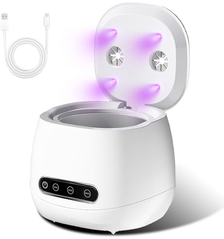 Pulitore ad ultrasuoni 48000 Hz, pulitore ad ultrasuoni con lampada UV, bagno a ultrasuoni, pulitore per parentesi graffe, scanalatura interna in acciaio inox per protesi, retainer, protesi, binari