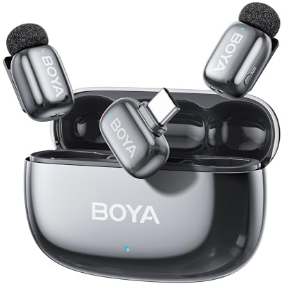 BOYA Mini 2 Mikrofon Handy, Kabelloses Lavalier Mikrofon für iPhone, USB-C | Wireless Ansteckmikrofon, 5 g Ultraleicht, 48 kHz/24 Bit, 100 m, 30 Std., Anti-Pop-Sound, App-Steuerung, Silber