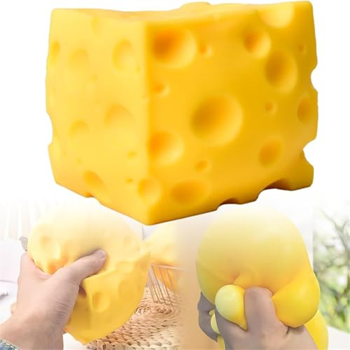 Riesiger Käse-Squishy, gelber Käseblock für Erwachsene, großer Gehirn-Käse-Stressball, realistisches Design, weiche Simulation von Lebensmittelsensoren für Partygeschenke zum Stressabbau (3.9in)