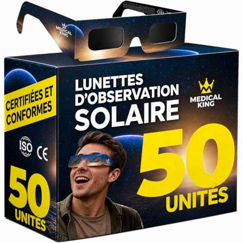 Lunettes Eclipse Solaire 2026 – Lot de 6/50/100 Paires Premium avec 2 Filtres Solaires pour Smartphone, Lunettes Eclipse Solaire ISO 12312-2,CE, Protection des Yeux pour l'Observation du Soleil