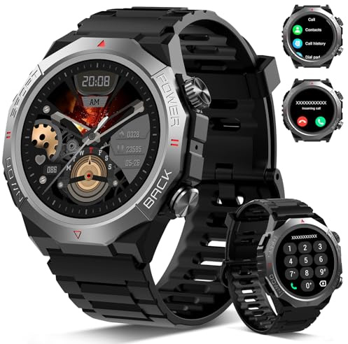 Reloj Inteligente Hombre Mujer con Llamadas, 1.39 Militar Smartwatch con 110+ Modos Deportivos, Monitor de Ritmo Cardíaco y Sueño. Pulsera Actividad IP68 Impermeable para Android iOS, Grafito