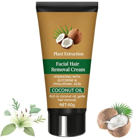 Bosnow Facial Hair Removal Cream, Coconut Oil Hair Removal Cream, Painless Depilatory Cream with Coconut Oil & Plant Mint, Fast Acting for Legs, Arms, Underarms (1pcs)