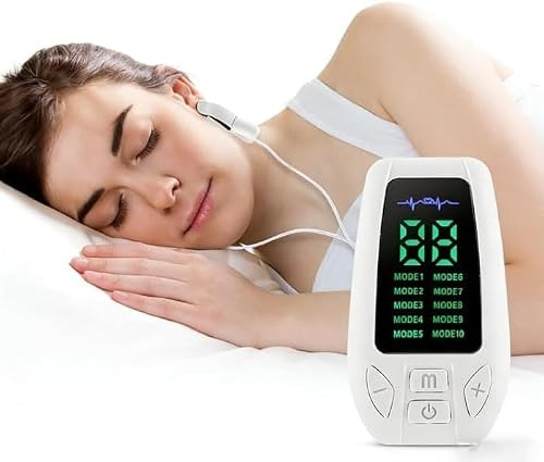 EMS Sleep Aid Device,Auricular Vagus Nerve Stimulator,Sleep Aid Device with 10 Modes & 30 Adjustable Gears,Portable Sleep Instrument for Insomnia Solution,Anxiety Relief for Adults,Improve (whitish)