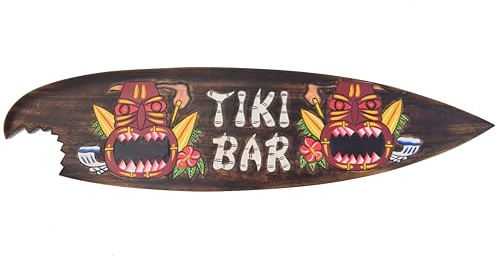 Interlifestyle Tiki Bar Holzschild im Surfboard Look in 100cm Hawaii Style Schild zum Aufhängen