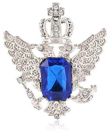 Lazeny Kristall Krone Brosche Vintage Adler Flügel Brosche Pin Mode Anstecknadel Schals Tücher Ponchos Schmuck Zubehör Geschenk für Geburtstags Weihnachten Hochzeit Jahrestag Muttertag-Silber+Blau