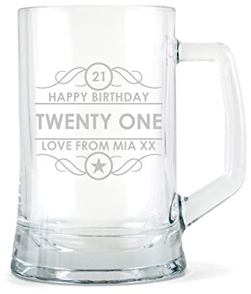 The Gift Experience Personalised 21st Birthday Glass Tankard, Personalised Gift, Pint Glass, Birthday Gifts