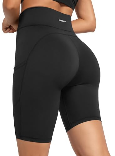 CAMBIVO Mallas Cortas Mujer Cintura Alta, Leggins Cortos Deportivos Push up, Shorts Pantalones de Yoga Pants Elasticos, Leggings con Bolsillo para Deporte, Pilates, Fitness, Gym, Ciclista, Running
