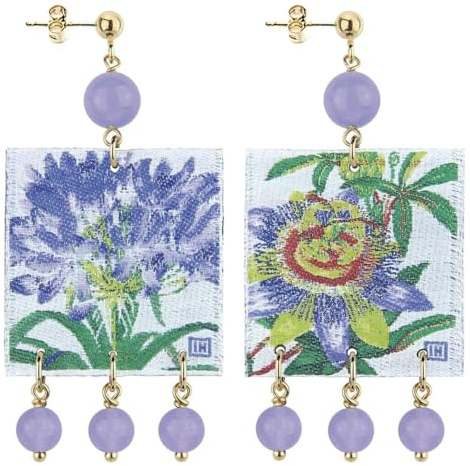 IN Lebole Collezione The Tag Fiore Orecchini da Donna in Ottone Pietra Lilla
