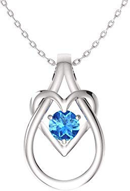 Diamondere Natural and Certified Blue Topaz Heart Infinity Knot Necklace in 9ct White Gold | 0.31 Carat Pendant with Chain
