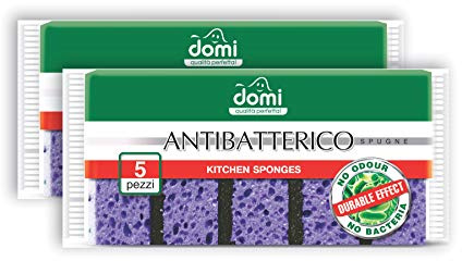 DOMI Küchenschwämme | Hygienischer Geschirrspülschwamm für Geschirr, Edelstahl, Glas, Kunststoff, antihaftbeschichtet, langlebiges Reinigungsmittel, 10 Stück (2 Stück)