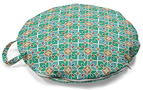 ABAKUHAUS Teal und Weiß Rundes Bodenkissen mit Griff, floral marokkanisch, dekoratives Kissen für Wohnzimmer & Schlafsäle, 45 cm, Mehrfarbig