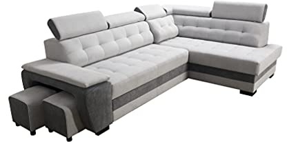 Robin Inspire Grand Divano angolare con funzione di letto cassetto per la biancheria due pouf poggiatesta regolabile angolo a destra grigio scuro e chiaro 277 x 180 x 100