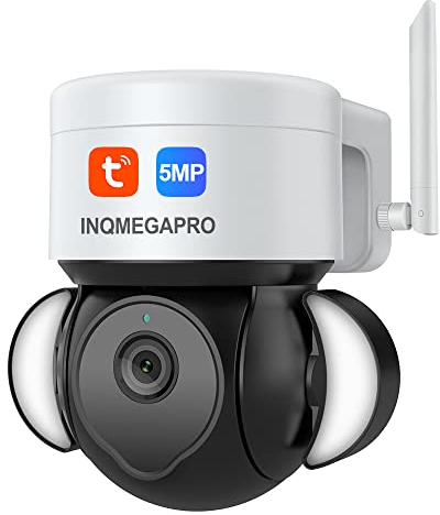 INQMEGAPRO Telecamera IP PTZ WiFi 2.4GHz per la sicurezza domestica, Telecamera a cupola di sorveglianza con zoom 4X da esterno, visione notturna a colori