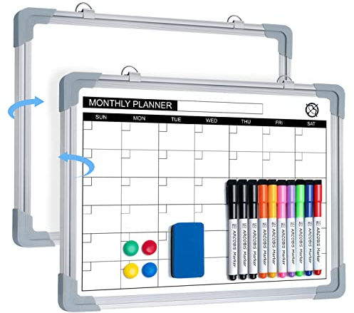 Whiteboard Monatsplaner Magnetisch - 40x30cm Magnettafel Whiteboard Kalender,HäNgende Doppelseitige Tafel füR Planung, Liste, Zeichnen, Schule, Zuhause, BüRo (Monatsplaner)