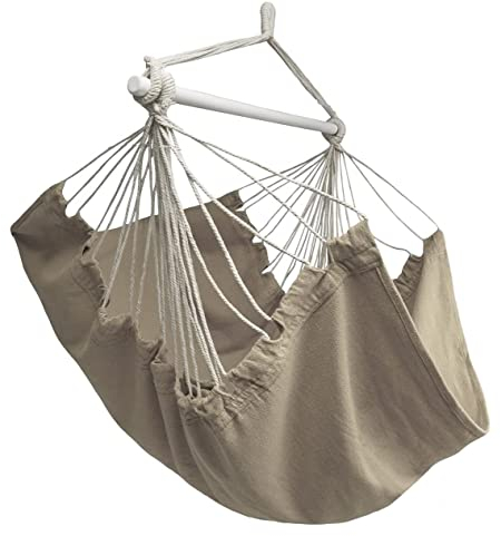 Hängesessel Comfort Swinging Chair Hängematte; Indoor und Outdoor Hängestuhl aus Baumwolle bis 125 kg (Natur)
