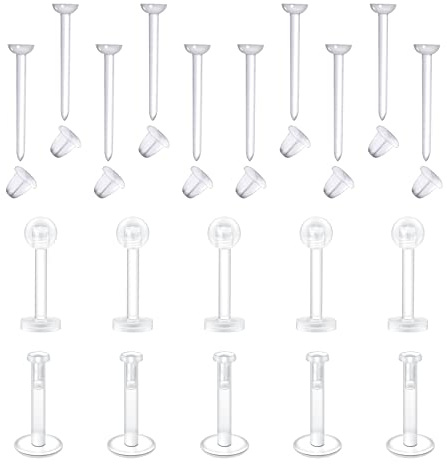 LAURITAMI 20stk Klar Ohrstecker Plastik Retainers Acryl Bioflex Flexible Ohr Lobe Tragus Piercing 20G 16G