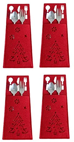TOBILE Lot de 4 porte-couteaux et fourchettes de Noël en tissu non tissé pour décoration de table 30-10 x 25 cm