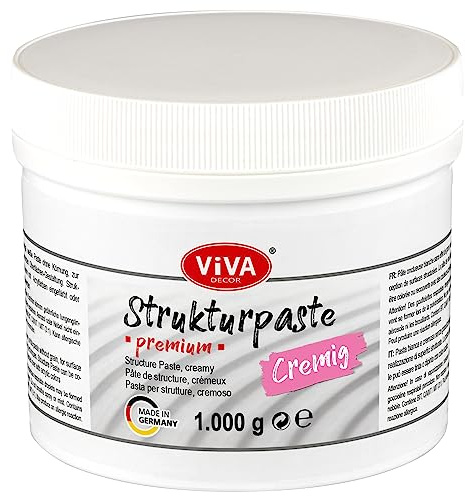 Viva Decor Strukturpaste extra cremig 1 kg - Strukturpaste für Acrylmalerei, feine Texture Paste mit glatter Oberfläche, weißer Strukturacryl für Mixed Media. Modellierbar und übermalbar.