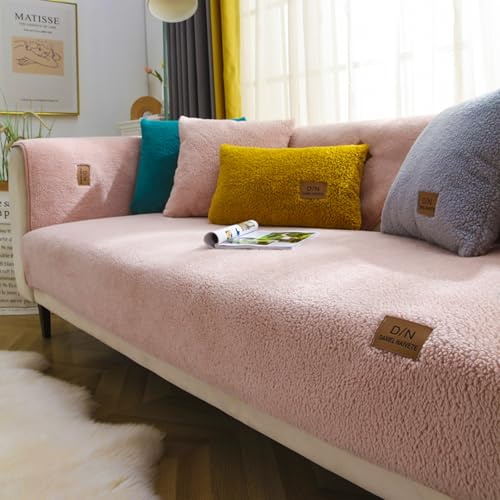 VanderHOME Morbido Copridivano Asciugamano da divano Peluche Cuscino per divano Spesso Decorativo Copridivano Antiscivolo Lavabile per Animali Domestici Bambini 70 * 90cm-Rosa-Braccioli（1 pezzo）