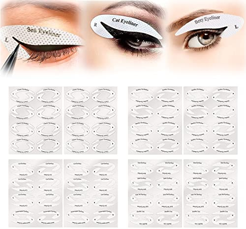 LBINYLING Plantilla para Maquillaje, 8 Hojas, Plantilla para Delinear y Sombra de Ojos, Cat Eyeliner, Rápido y Ahorra Tiempo, Pegatina de Principiante