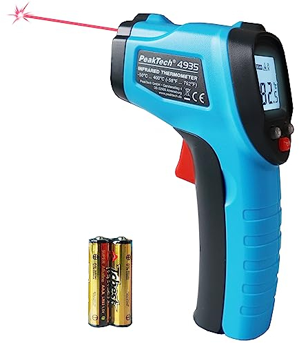 PeakTech 4935 Infrarot-Thermometer/Pyrometer mit Laser, -50°C … 400°C, Messpunktverhältnis 12:1, für schnelle Oberflächentemperaturmessung 0.5sec, Emissionsgrad 0,95 fest